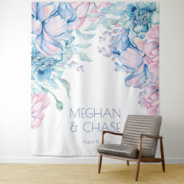 Tapete De Parede Casamento | Peônias Rosa Balão e Azul Céu