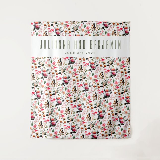 Tapete De Parede Casamento Personalizado Elegante Aquarela Rosa Ver (Frente)