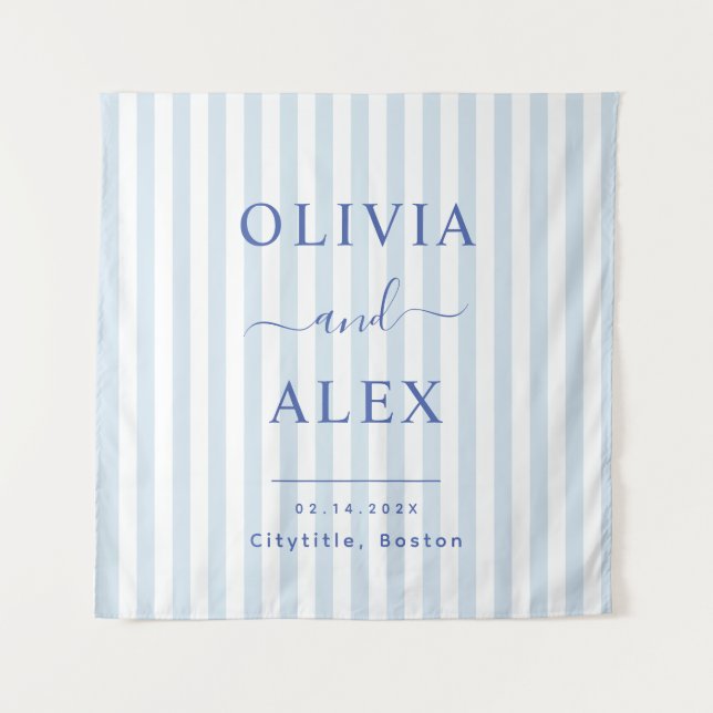 Tapete De Parede Casamento Personalizado Francês Mínimo e Azul Chic (Frente)