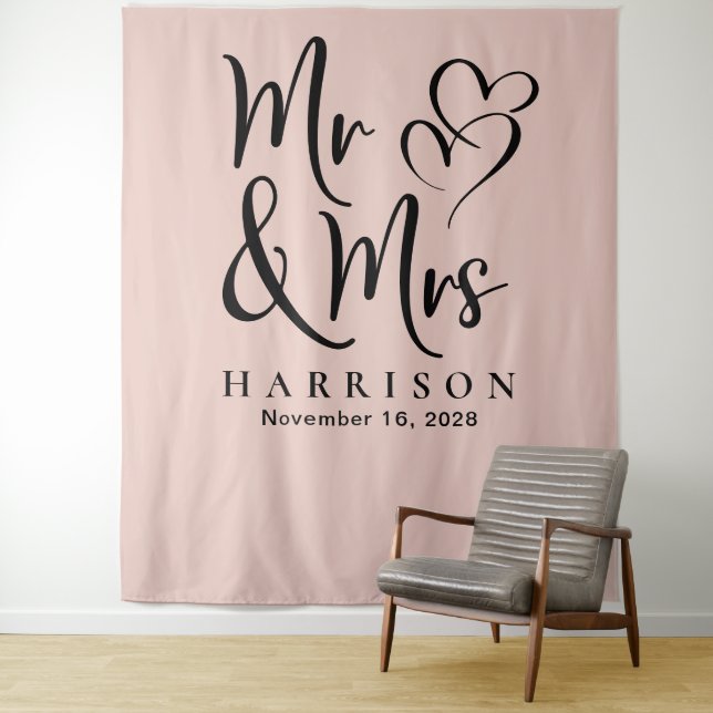 Tapete De Parede Casamento Rosa Bege Sr e Sra Blush (In Situ)