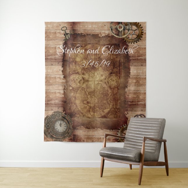 Tapete De Parede Casamento Steampunk Antigo Mapa Vitoriano Engrenag (In Situ)