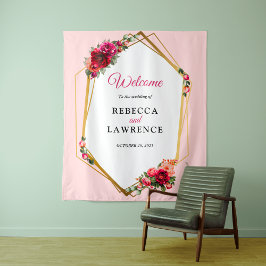 Tapete De Parede Casamento vermelho-quic, floral e dourado falso