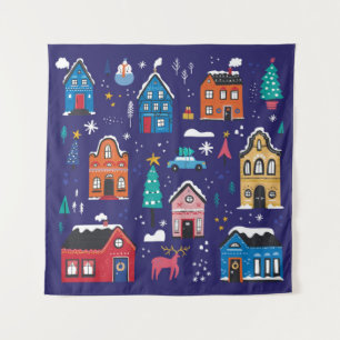 Tapete De Parede Casas de Natal bonitas ilustrações de vinhetas a