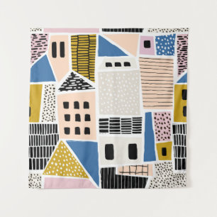 Tapete De Parede Casas Desenhadas Mão Abstrato