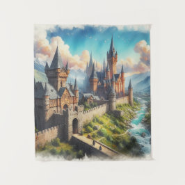 Tapete De Parede Castelo medieval numa paisagem de Mountain Valley