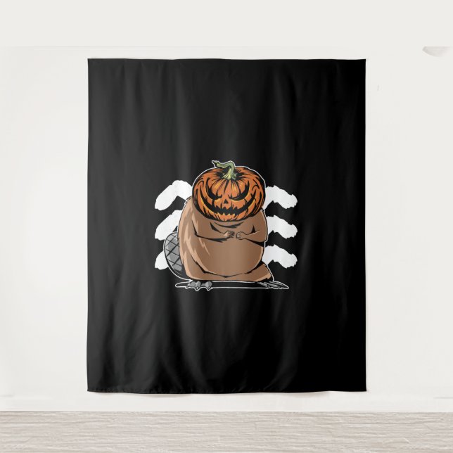 Tapete De Parede Castor Com Cabeça De Abóbora - Castor De Halloween (Frente)