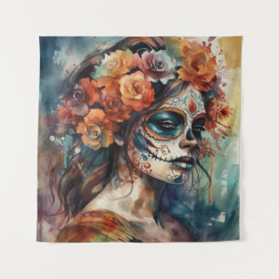 Tapete De Parede Catrina de Aquarela Dia de los Muertos Crânio de A