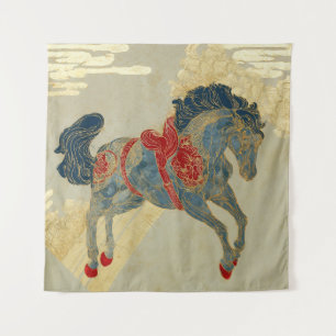 Tapete De Parede Cavalo Azul Real Ornamentado