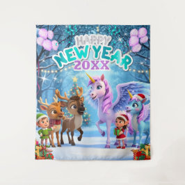 Tapete De Parede Cavalo Mágico e Rena Infantil Fundo de Ano Novo