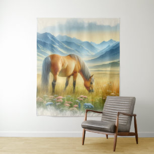Tapete De Parede Cavalo Selvagem Golden Buckskin em Aquarela em 