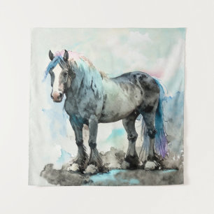 Tapete De Parede Cavalo Shire Gentil Aquarela Azul
