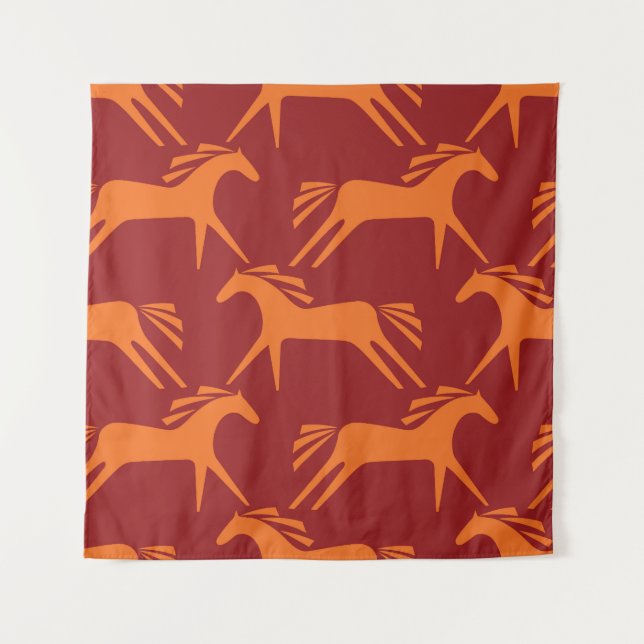 Tapete De Parede Cavalos: Beleza Equestre Vermelha Sem Costura. (Frente)