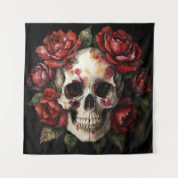 Caveira Com Rosas vermelhas A Preto
