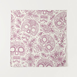 Tapete De Parede Caveira e Flores. Um Fundo Ininterrupto. da mexica