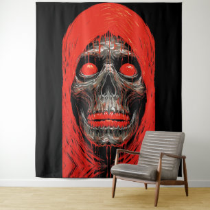 Tapete De Parede Caveira Encapuzada em Desenho Vermelho Fogo