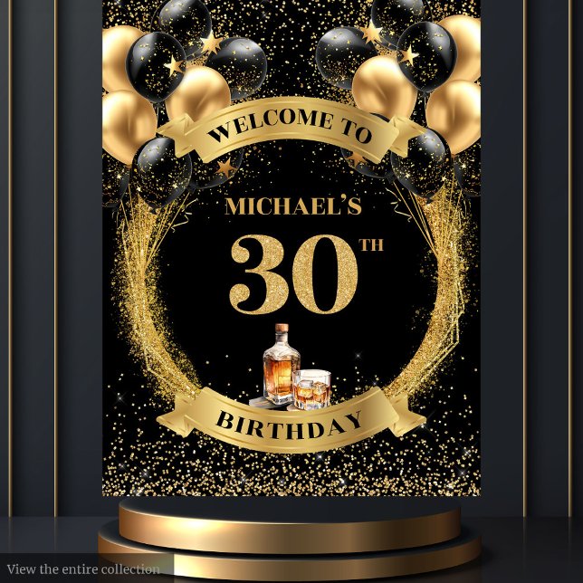 Tapete De Parede Celebração de Whiskey de na moda 30 (Stylish 30th Man Birthday Whiskey Celebration Tapestry )