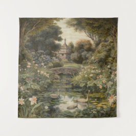 Tapete De Parede Cena botânica dos cisnes num jardim inglês