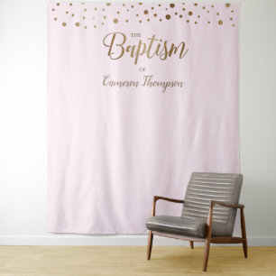Tapete De Parede Cena de Batismo Simples em Dourado Rosa com Confet