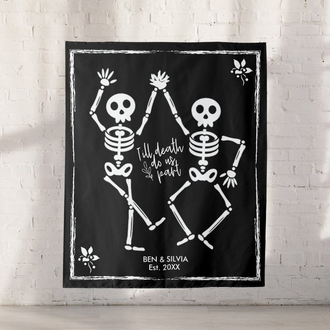 Tapete De Parede Cena de Casamento de Esqueleto Dançante Data Estab (Dancing Skeleton Wedding Backdrop Custom Est Date
)
