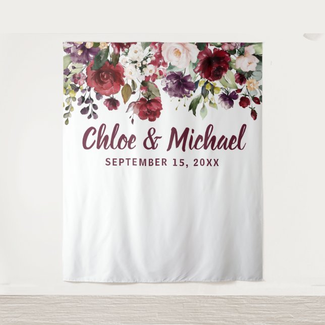 Tapete De Parede Cena de casamento de fundo vermelho rústico da Bor (Frente)