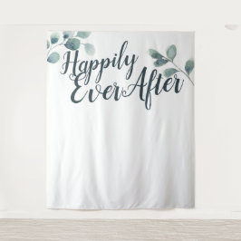 Tapete De Parede Cena de casamento Eucalipto Azul Feliz para Sempre