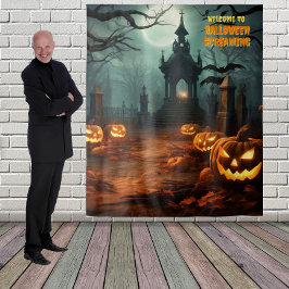 Tapete De Parede Cena de Cemitério de Halloween Pendurada