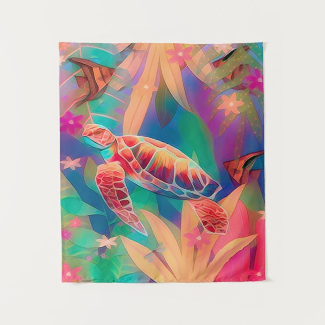 Tapete De Parede Cena de fantasia de tartaruga-do-mar pequena (Frente)