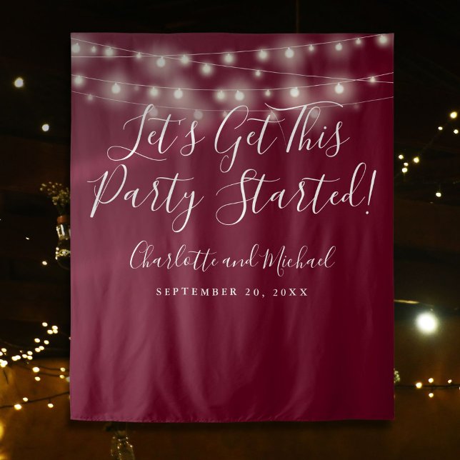 Tapete De Parede Cena de festa iniciada Luzes Burgundy Foto Fundo (Party Started Lights Burgundy Photo Backdrop)