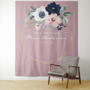 Tapete De Parede Cena de Fundo Navy Blooms para Chá de Noiva