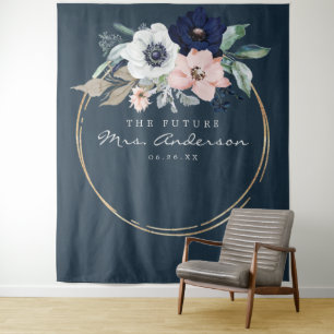Tapete De Parede Cena de Fundo Navy Blooms para Chá de Noiva