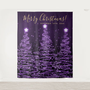 Tapete De Parede Cena de Natal Dourado Roxo Árvores de Natal Alegre