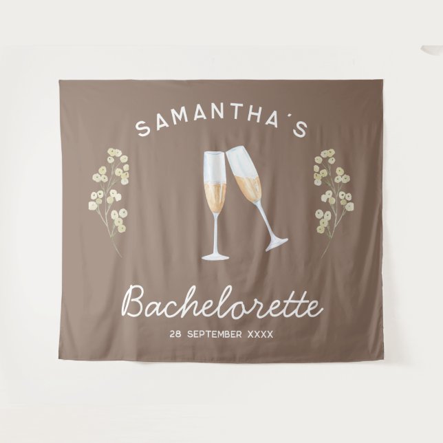 Tapete De Parede Cena de Solteira com Fundo de Champanhe Boho Flora (Frente (Horizontal))