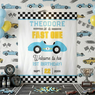 Tapete De Parede Cenário de Aniversário de 1 Ano do Carro de Corrid