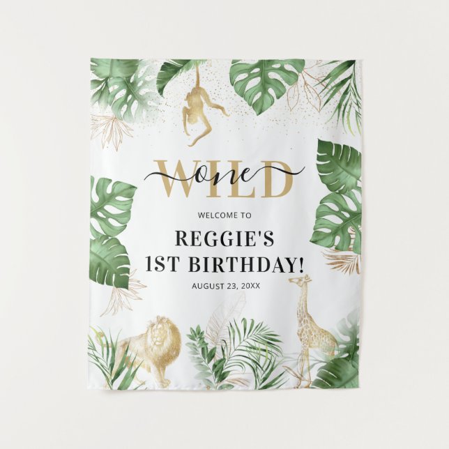 Tapete De Parede Cenário de Aniversário de 1 Ano Wild One Jungle/Sa (Frente)