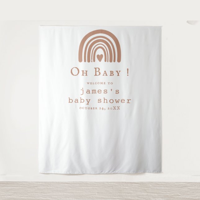 Tapete De Parede Cenário de Boho Chuveiro de Bebê Arco-Íris (Frente)