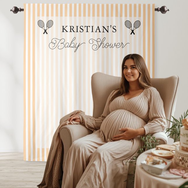 Tapete De Parede Cenário de Chuveiro de Bebê Tema Tênis Laranja Pré (orange and white strip tennis theme baby shower photo backdrop tapestry decor)
