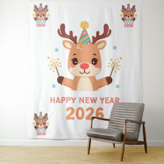 Tapete De Parede cenário de festa de ano novo divertido com renas f