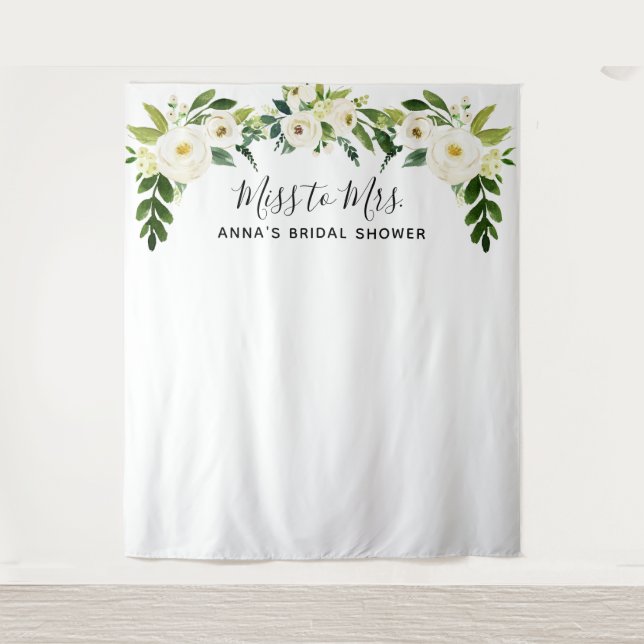 Tapete De Parede Cenário de Floral Branco para Chá de Noiva (Frente)