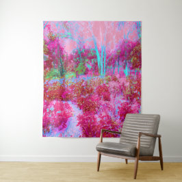 Tapete De Parede Cenário de Jardim Impressionista Vermelho e Rosa