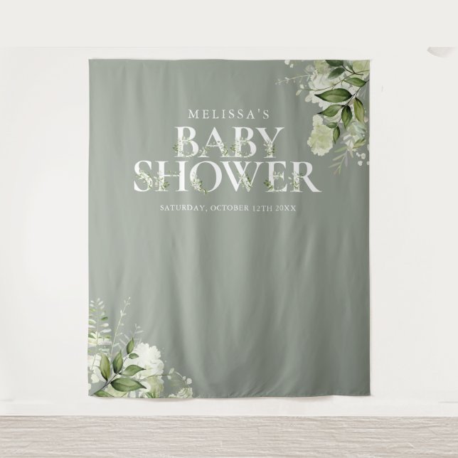 Tapete De Parede Cenário Floral Verde Sálvia para Foto de Chás de B (Frente)