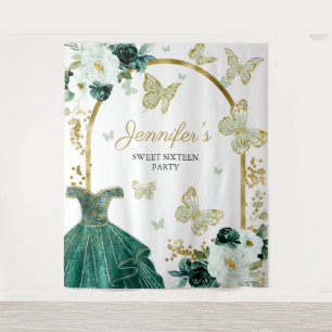 Tapete De Parede Cenário para Festa Sweet 16 - Vestido Floral com B