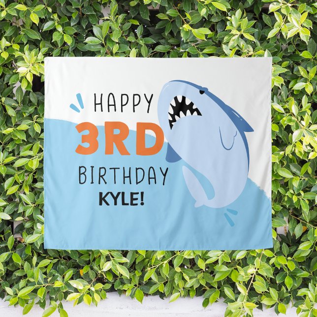 Tapete De Parede Cenário personalizado para festa de aniversário de (Kids 3rd Shark Birthday Party Custom Backdrop
)