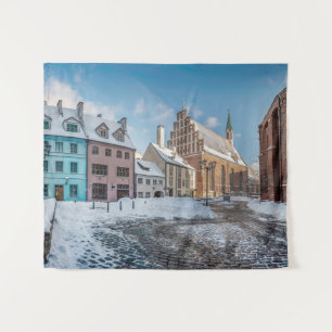 Tapete De Parede Centro de cidade de inverno de neve em Riga, Letón