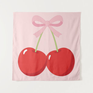 Tapete De Parede Cerejas Vermelhas com Arco Rosa Coquette Chic