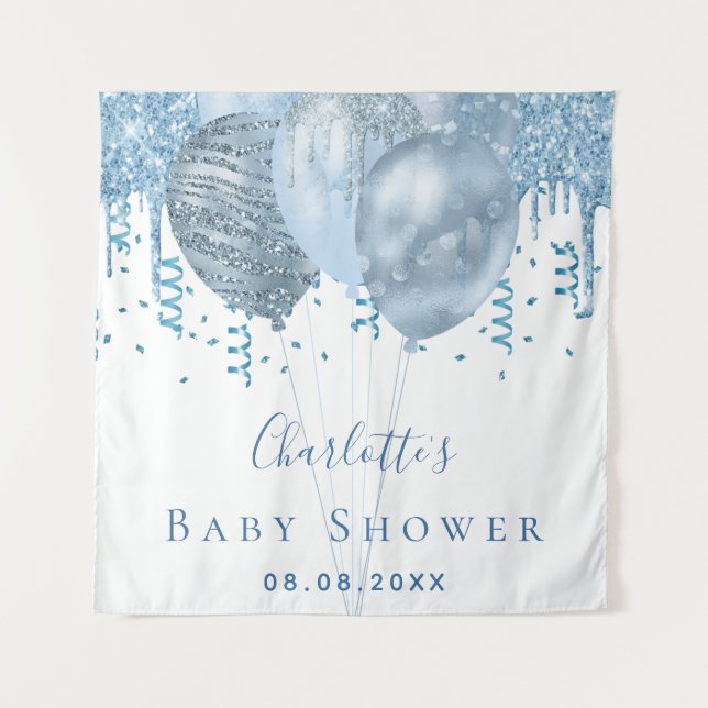 Tapete De Parede Chá de Bebê balões brilhantes azuis bebê menino pr (Frente)