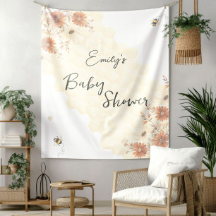 Tapete De Parede Chá de Bebê Boho Flor Silvestre Abelha Mel
