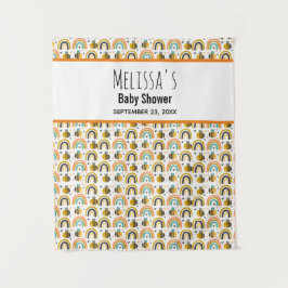 Tapete De Parede Chá de Bebê com Abelha e Arco-íris Fofos