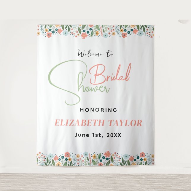 Tapete De Parede Chá de Bebê de Flor Retro Fofo  (Frente)