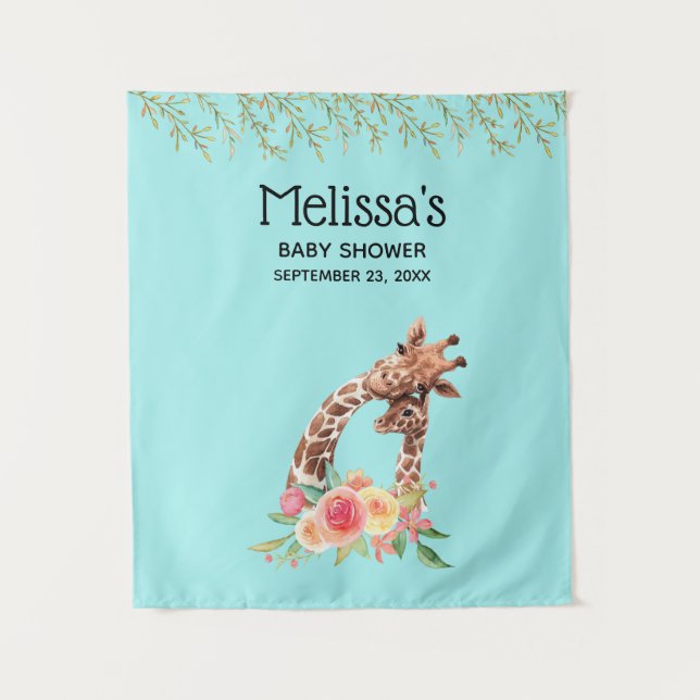 Tapete De Parede Chá de Bebê de Girafa Fofa Aquarela Mãe e Bebê (Frente)