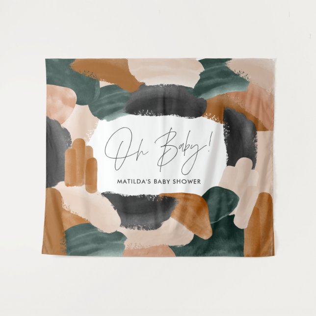 Tapete De Parede Chá de bebê em aquarela abstrata terracota verde (Frente (Horizontal))